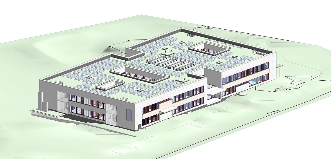 Planungskizze des neuen Schul- und Taubblindenzentrums der Stiftung St. Franziskus in Heiligenbronn 