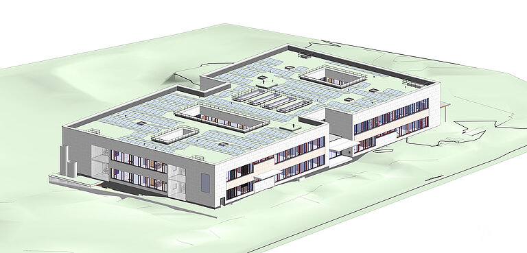 Planungskizze des neuen Schul- und Taubblindenzentrums der Stiftung St. Franziskus in Heiligenbronn 