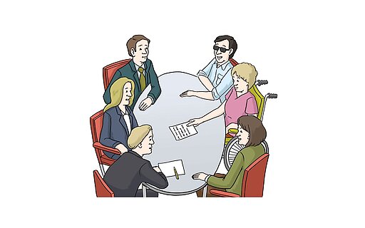 Unser Leit-Bild Mehrere Personen sitzen an einem Tisch
